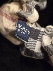 Rare HTF Burberry London Tan Nova Check With Red Maroon Trim Hair Scrunchie