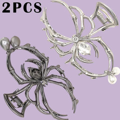 2Pcs Y2K Rhinestone Pearl Skull Spider Hair Claw Clip Women NEW