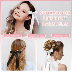 4pcs Solid Silky Satin Hair Accessories: Bows with Long Tails, Daily Wear Cli…