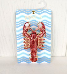 Piper K Lobster Hair Claw Clip Red Rhinestone Faux Pearl Accents New