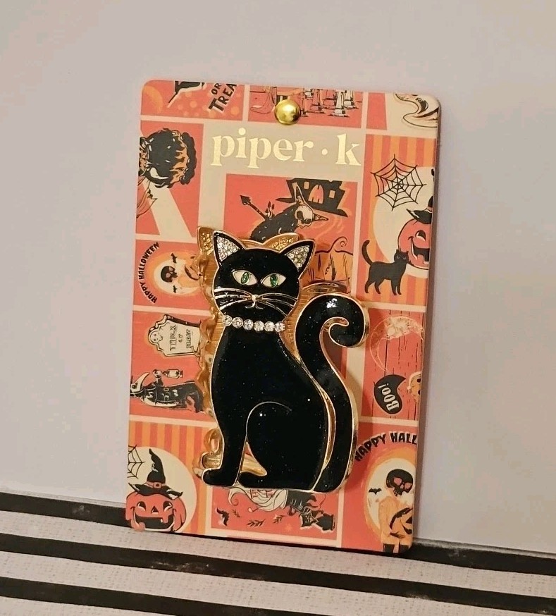 Piper K Hair Clip Black Cat Halloween Metal Rhinestone Sparkling hair clip