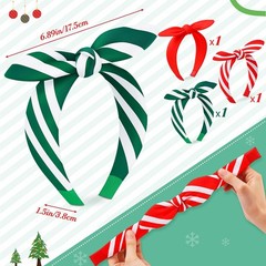 3 PCS Christmas Headbands Women Candy Knotted Striped Rabbit Ear Red Green