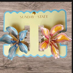 Sunday State Hair Clips Flowers Metal Pink/red/Blue Set Of 2 New Gift Women’s