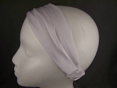 White smooth satin soft fabric scrunched stretch kerchief headband 3in1 bandana