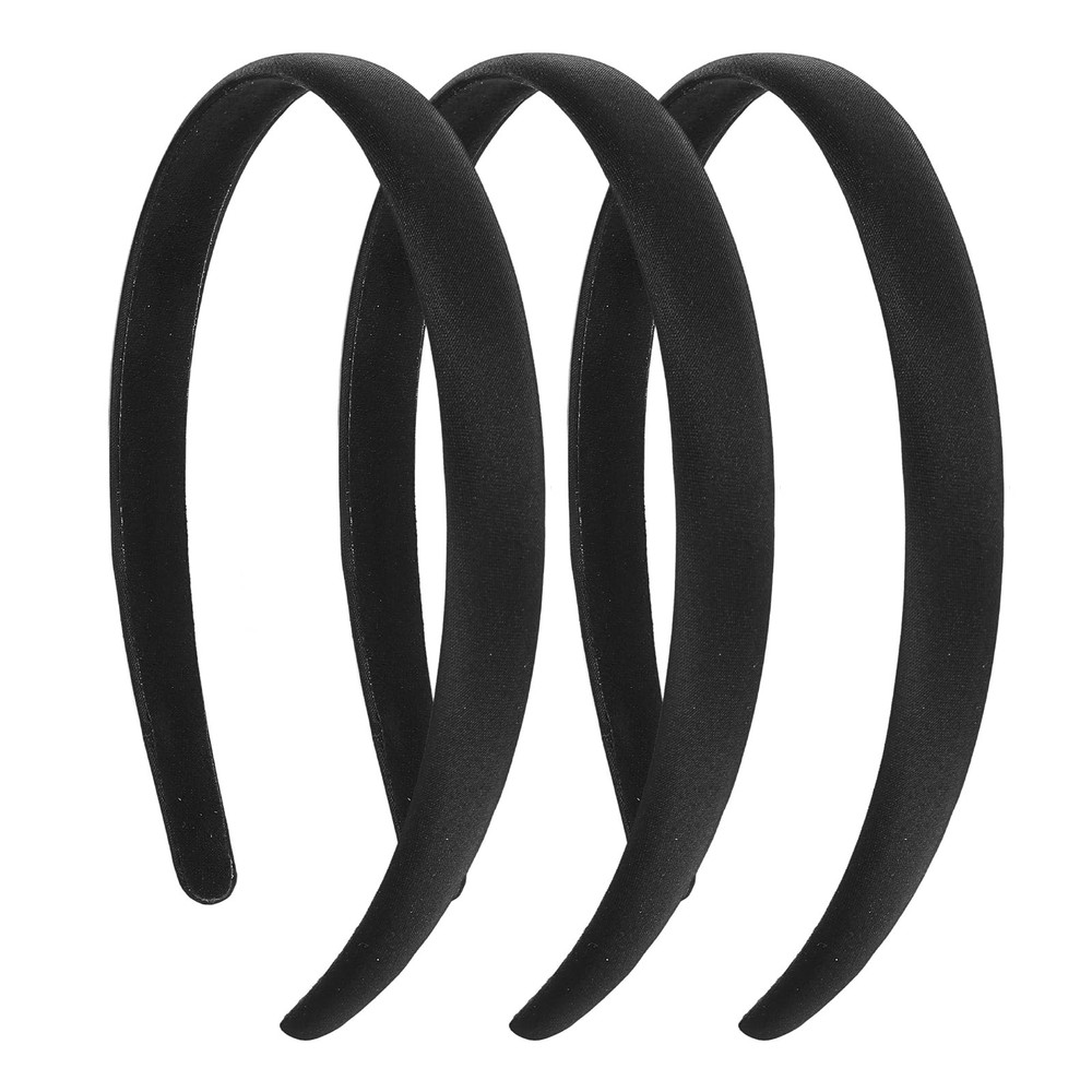 3 Pcs Black Satin Headbands for Women, 0.6Inch Wide Hard Head Band, Anti-slip…