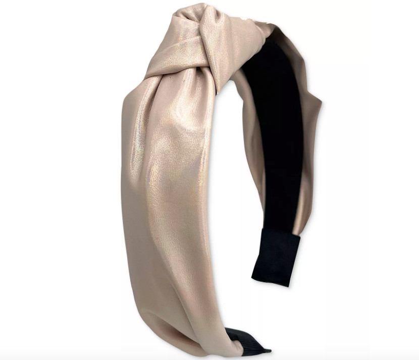 INC INTERNATIONAL CONCEPTS HEADBAND 6″ TAN SHIMMERING VINYL KNOTTED NEW NWT