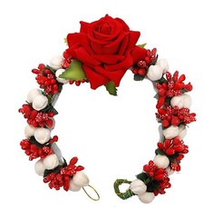 Hair Accessories Fold-able Light Weight White Mogra with Rose Flower Gajra