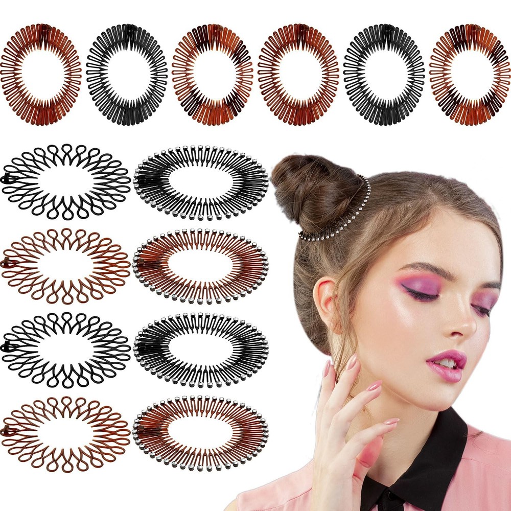 WILLBOND 14 Pcs Flexible Circle Headbands Circular Stretch Comb with Tooth Co…