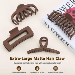 FLAREANN Extra Large 5 Inch Matte Claw Hair 1 Count (Pack of 4), Matte: Brown