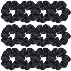 12 Pcs Satin Silk Hair Scrunchies Soft Hair Ties 1 Count (Pack of 12) Black
