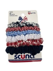 Scunci 6-Piece Scrunchies Set – Red, White, Blue, and Plaid Designs