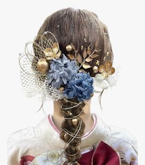 Elegant Japanese Floral Hair Pins Set – Blue & Gold