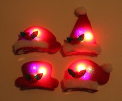 4 pc Christmas Santa Claus Hat Flashing Light Up Hair Pins Holiday Costume Clips