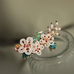 Hanfu Qipao Blue Enamel Side Hair Clip Womens Chinese Style 1pc