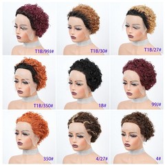 1cmx13cm Lace Frontal 100% Human Hair Wavy Pixie Cut Full Wig for Women,9 colors