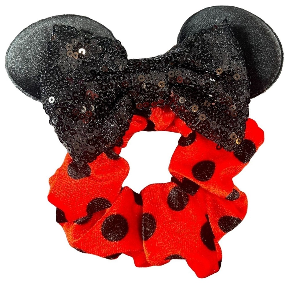Minnie Mouse Hair Scrunchies Polka Dot Hair Rubber Band Velvet Ears Sequins