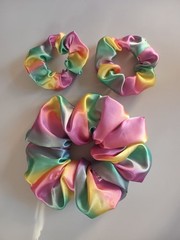 Pack Of 3 Hair Scrunchies Handmade Rainbow Pastel 1 Extra Large&2 Small Multicol