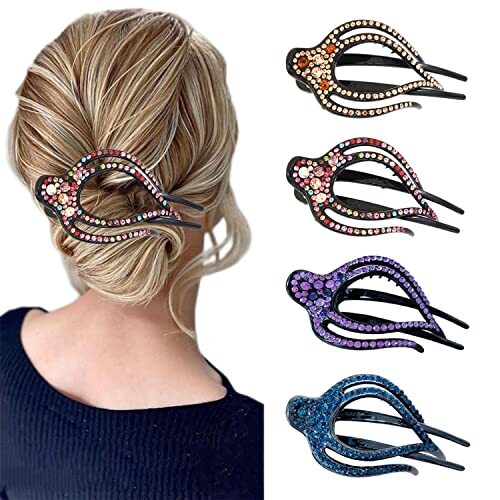 4PCS Heart Style Ponytail Hair Clip Duckbill Clips with Rhinestones Classic