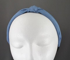 denim chambray turban knot headband soft fabric covered grip teeth blue hair