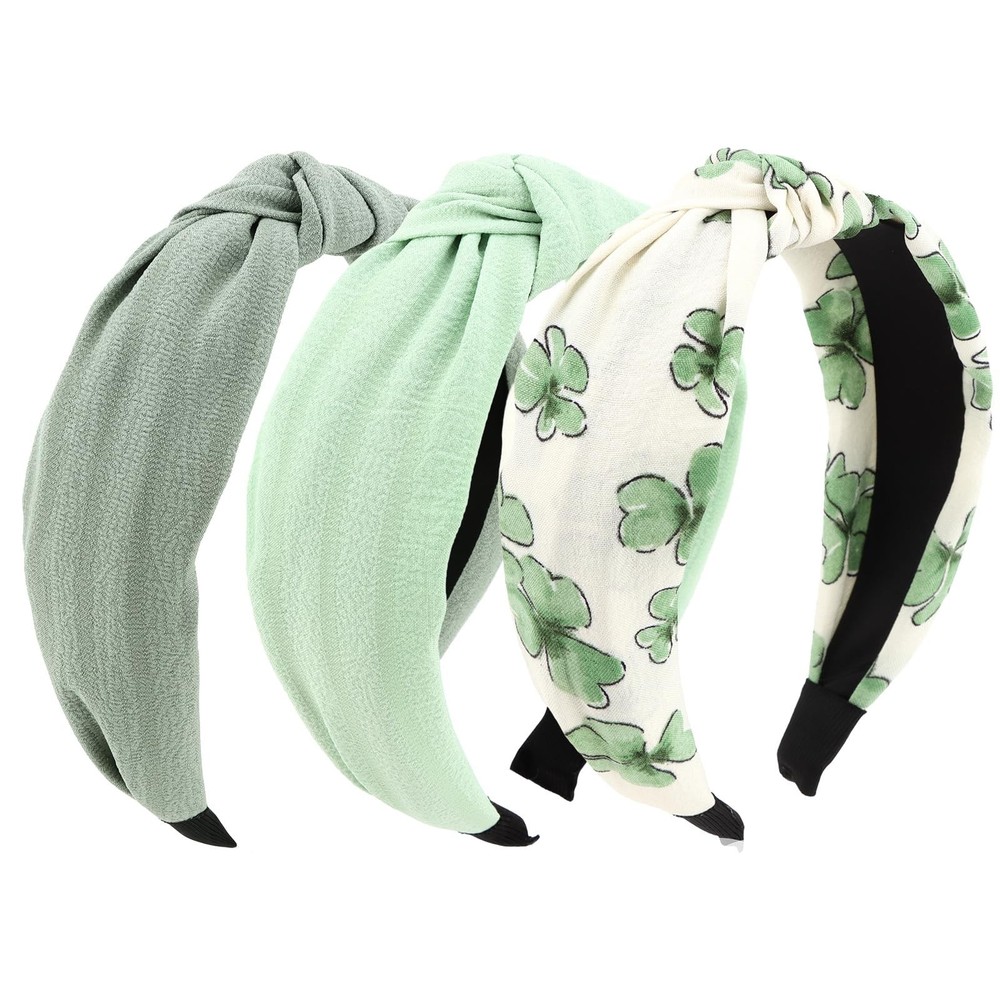 3 PCS Top Knot Headbands for Women Non-slip Head Bands Cute Green print Sprin…
