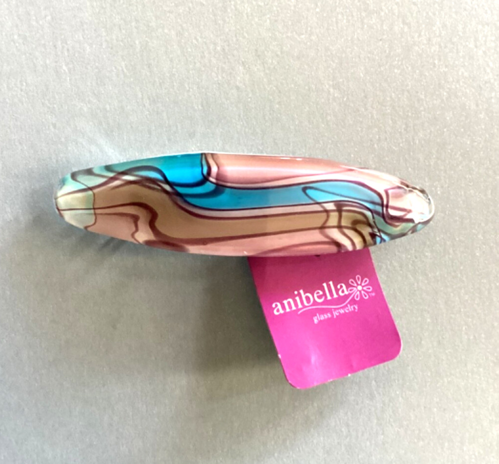 Global Village Glass Studio Anibella Hair Clip 3.5” Pink Blue NWT NOS