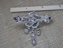 Silver tone with Blue rhinestone crystal metal hair clip light weight 5019