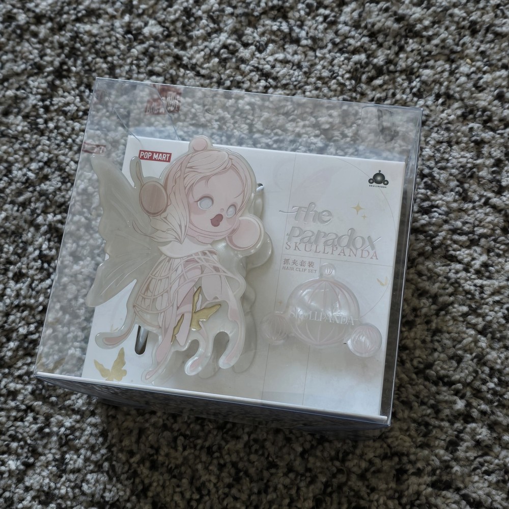 POP MART SKULLPANDA The Paradox Butterfly Hair Clip Set White Pink Gold