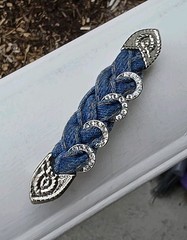 Vintage Delsol Made In France Blue Denim Rhinestone Barrette Hair Clip 3.5″