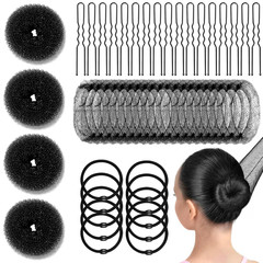 134 Pcs Black Hair Bun Maker Kit Medium – 4 Bun Hair Pieces for Women, 20 Hair N