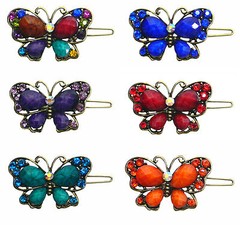 Pair of Butterfly Snap Clip Barrettes Beads Crystals LPW86250-3-pr