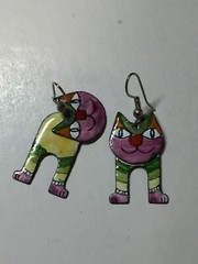 Hair Barrette and Earrings Set Handmade Enamel on Copper Dog & Cats Czechia