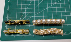 LOT OF 4 Faux Pearl Gold Tone Barrette Off White Beaded Hair Clips Glass Beads