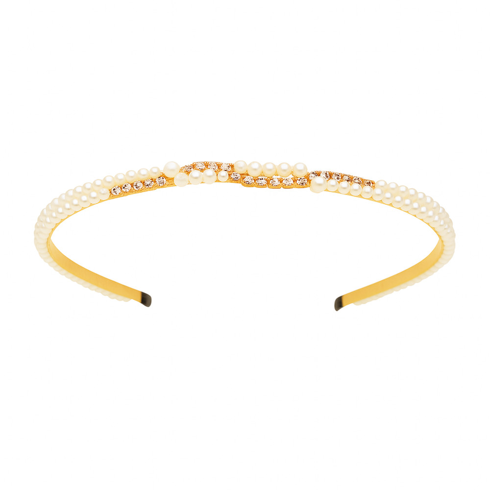 Women’s Gold-Tone Pearl & Rhinestone Headband – Elegant Hair Accessory