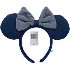 Disney Parks Stripe Denim Navy Blue Minnie Ears Bow Headband Disneyland Gifts