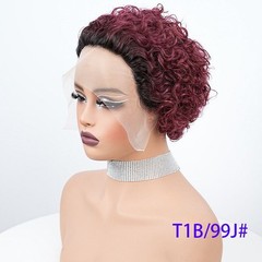 1cmx13cm Lace Frontal 100% Human Hair Wavy Pixie Cut Full Wig for Women,9 colors