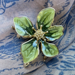 Green & Gold Enamel Metal Floral Flower Hair Clip Women