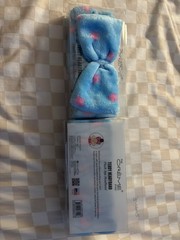 the Crème shop Teddy Plush Spa Headband Blue/Pink Stars Bow Accent