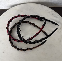 3Pcs High Cranium Beaded Hairbands Elegant Black, Brown & Red Beauty Hair Lift