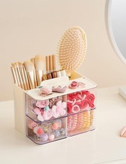 UFORU Hair Accessories Organizer with Brush Holder, 2Layer, White-2Layer