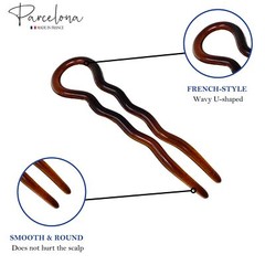 Parcelona French Sleek 3 1/2″ Celluloid Wavy U Shaped Hair Pins for Women(3 Pcs)