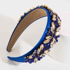 LUXURY HANDMADE ROYAL BLUE HEADBAND WITH LARGE ROYAL BLUE AND CLEAR RHINESTONES