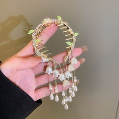 Faux Pearl Tassel Hair Clip for Women Large Flower Bun Clip Hair Accessory