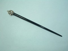 VINTAGE BLACK WOODEN HAIR STICK RHINESTONE FAUX PEARL ACCENT HAIR ACCESSORY