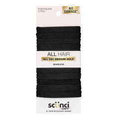 Scunci No Damage Soft Elastic Hair Ties Black 12 Count For All Hair Types