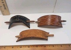 Leather Hair Barrette Wood Stick Slide Bun LOT Design Brown Black Handcrafted