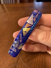 Dichroic Glass Barrette Blue Dots Metal Made in France Blue 3.5″ Hair Clip