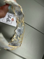 Stella embroidered sheer 2” wide headband hair accessory Gray feminine floral