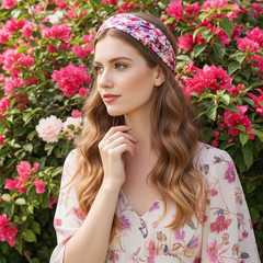 Floral 100% Pure Mulberry Silk 19 mm 6A Elastic Headband – Handmade in USA