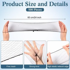 500 Pcs Nylon Hair Nets for Food Service, 24″ Elastic Edge Mesh, Invisible Black