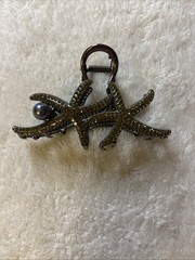 Rhinestone Silver Starfish Hair Clip with Faux Pearls